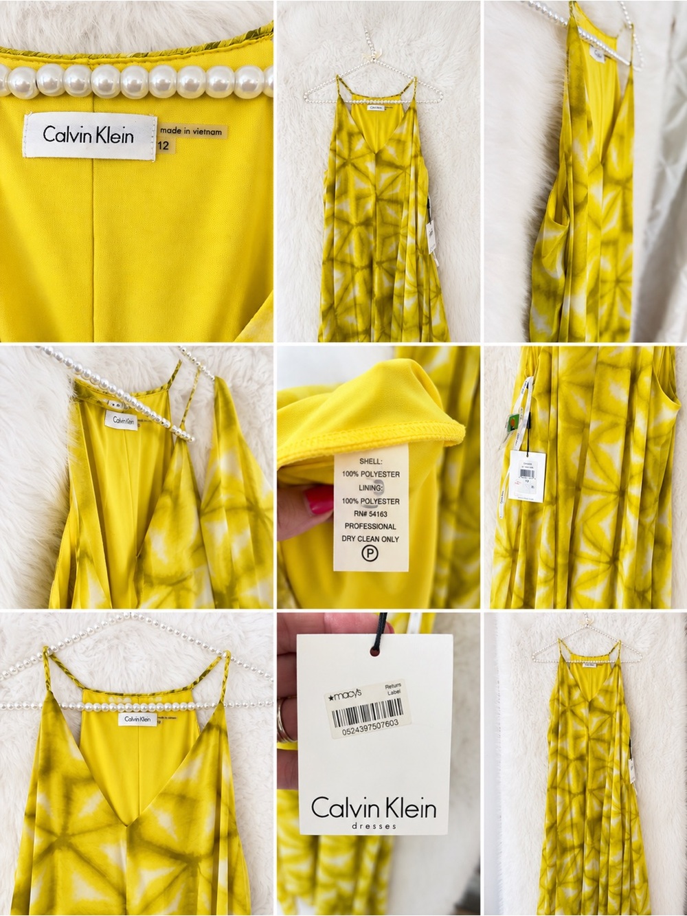 Calvin Klein Yellow Geometric Print Sleeveless Maxi Dress